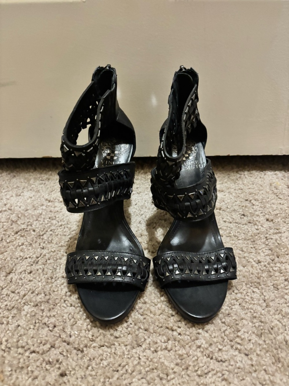 Vince Camuto Black Studded Woven Strap Women’s Sandals